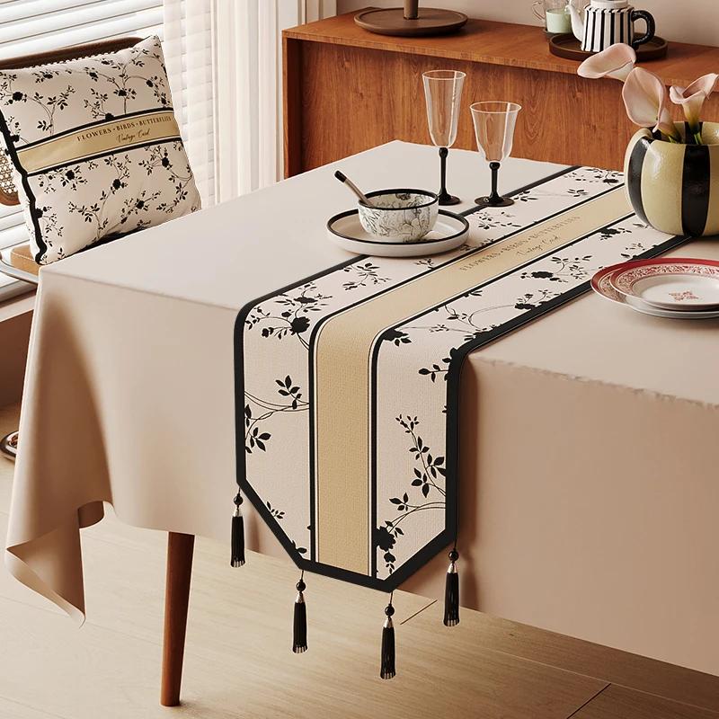 Cotton And Linen Tea Table Mat Tassel Lace Cover Chinese Traditional Table Runner Home Decor TV Cabinet Table Runners