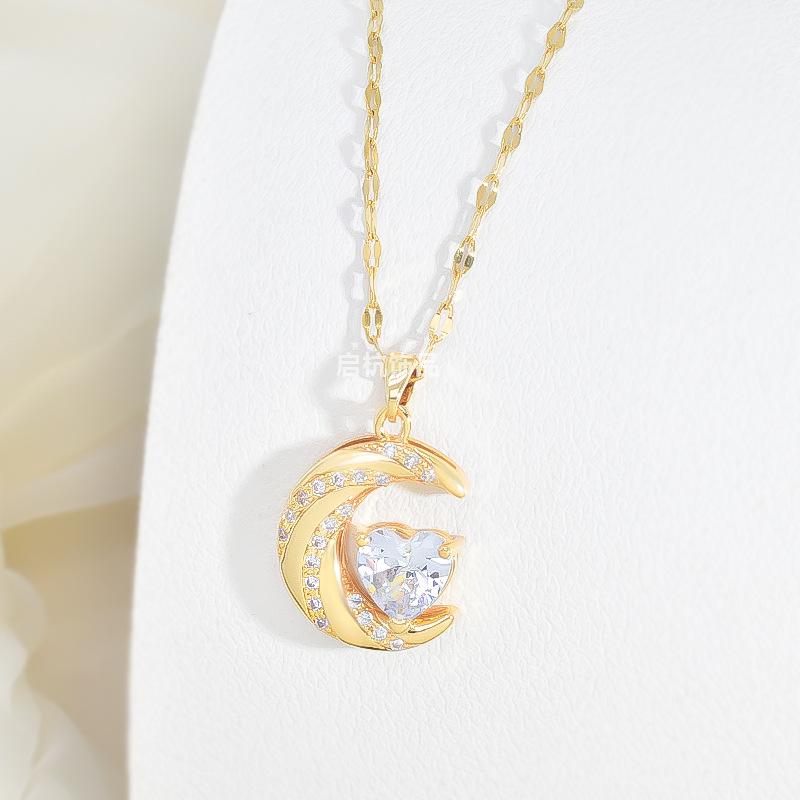Love Moon Necklace Female Simple High Versatile Temperament Zircon Pendant Delicate Clavicle Chain