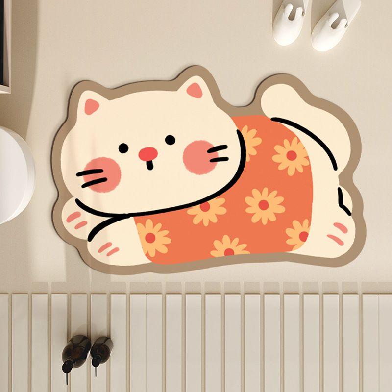 Cartoon Chubby Cat Shaped Doormat Soft Diatom Mud Non-Slip Bathroom Rug Absorbent Entryway Mat for Home Decor