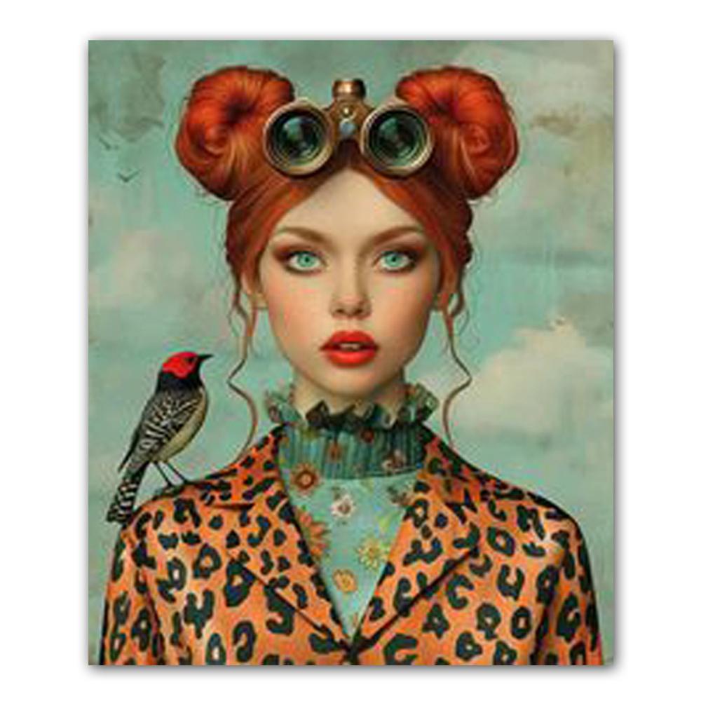 Diamond Mosaic Embroidery Beautiful Woman with Glasses Flower Diamond Painting Full Square Round Rhinestones Cross Stitch Art