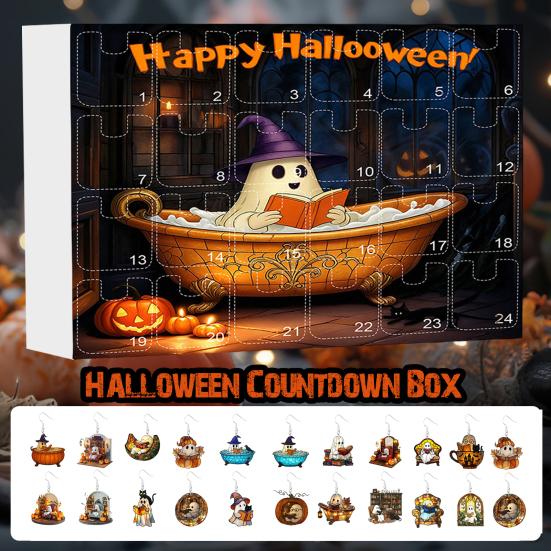 Yousheng Halloween Advent Calendar for Girls 24 Days Countdown Calendar with 24 Pcs Ghost Reading Book Earrings for Halloween Party Supplies