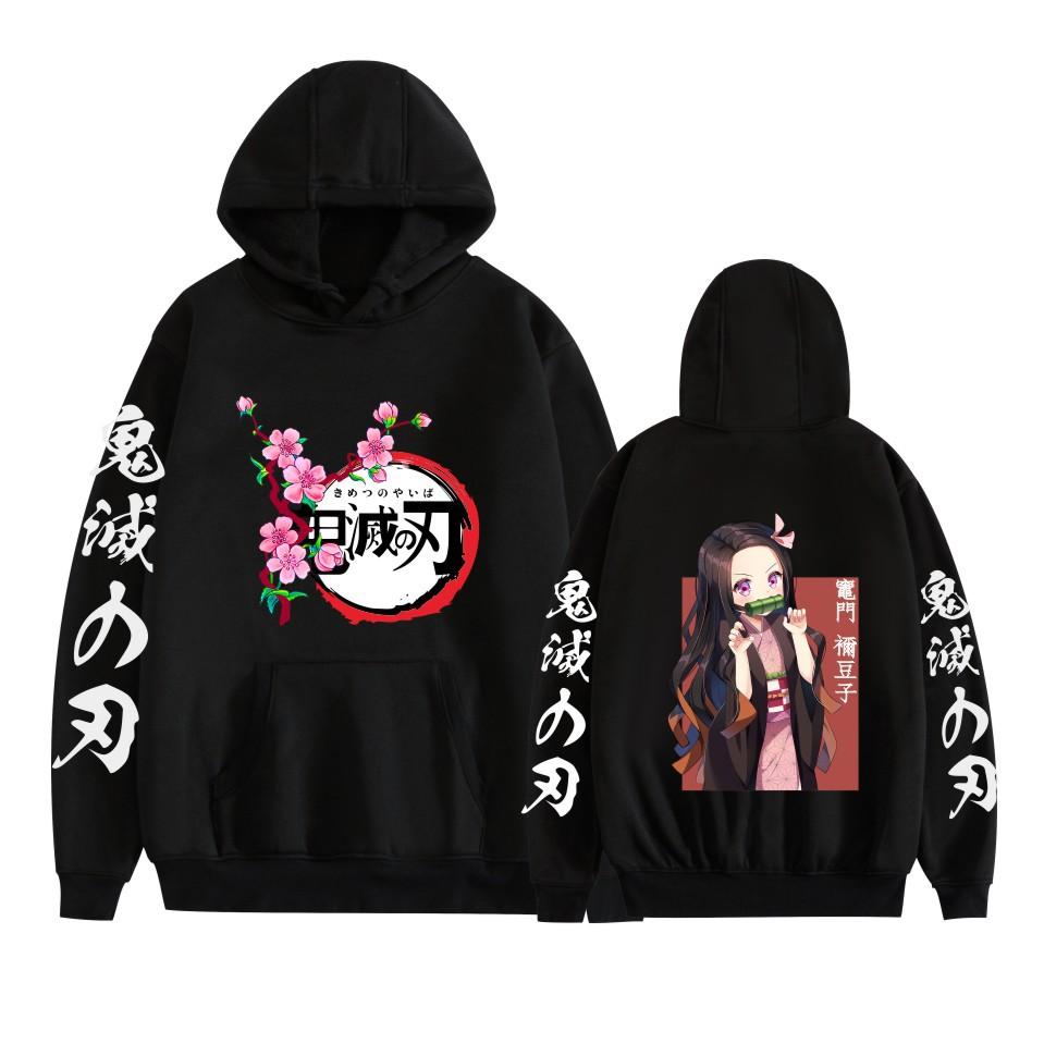 Anime Demon Slayer Nezuko Printed Adult Men's Plus Velvet Hooded Sweatshirt Couple Style Autumn and Winter Long Sleeve Pullove