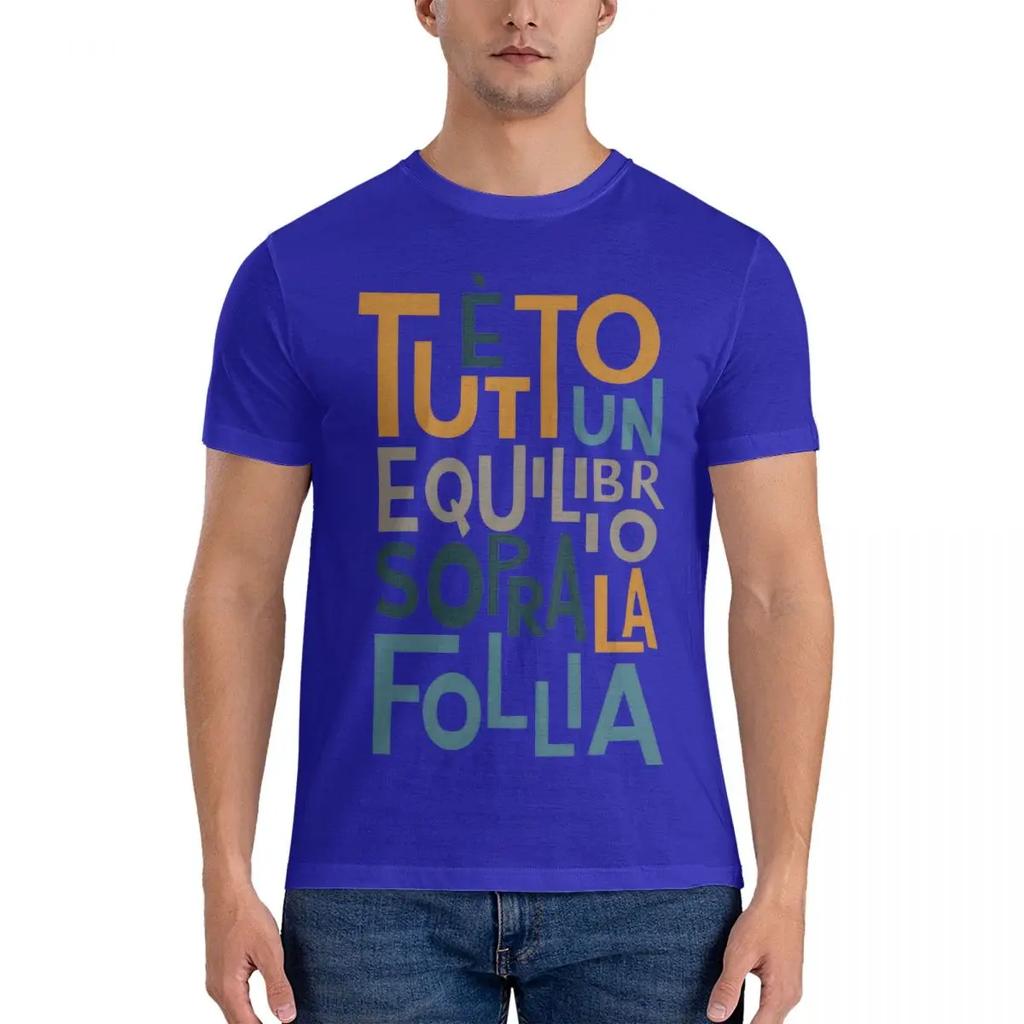 Vintage Lyric Wall Art - Tutto Un Equilibrio Sopra La Follia Men Shirts Vasco Rossi Vintage Tees Short Sleeve Crewneck T-Shirts