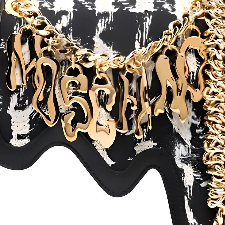 Moschino Houndstooth Pattern Wool And Calfskin Shoulder Crossbody Bag Women Bags Black A758882071888