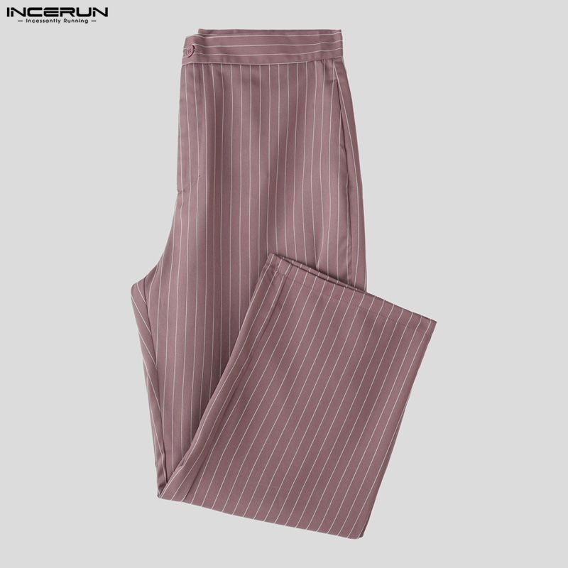 INCERUN Men Sets Layers Long Sleeve Striped Tops and Long Pants Casual Suits