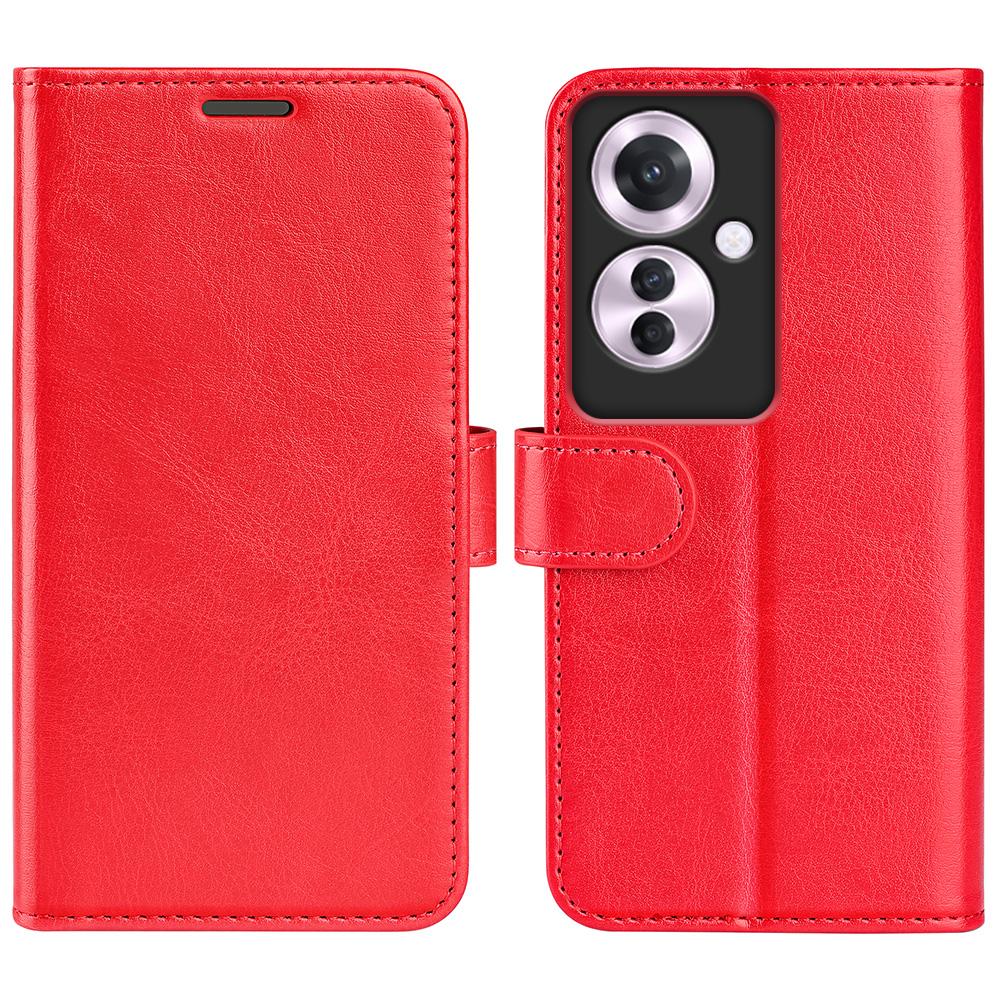 

For Oppo Reno11 F 5G Case Flip Stand Leather Phone Cover Crazy Horse Texture Red