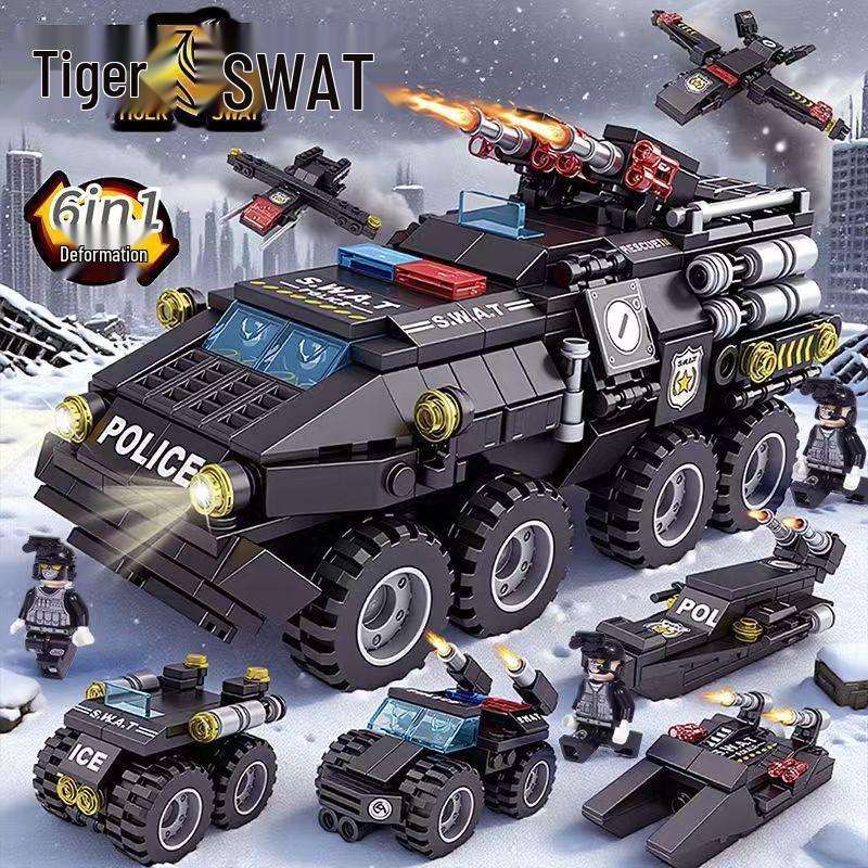 Lele Brothers Black Eagle Police Mech Vehicle, 51-in-1, Compatible with Lego Building Blocks, Assembly Toy for Boys