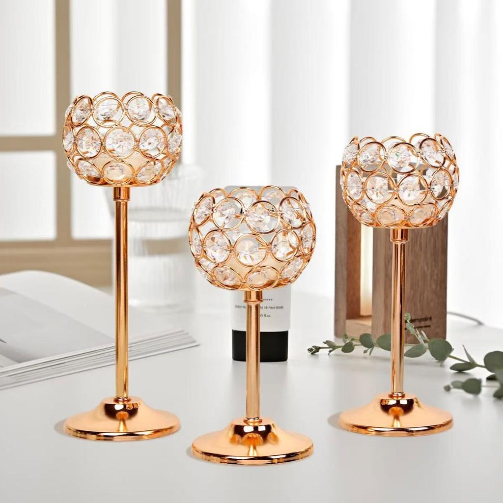 Large Size European Mini Crystal Candlestick Creative Metal Ornament Table Decoration for Candlelight Dinner
