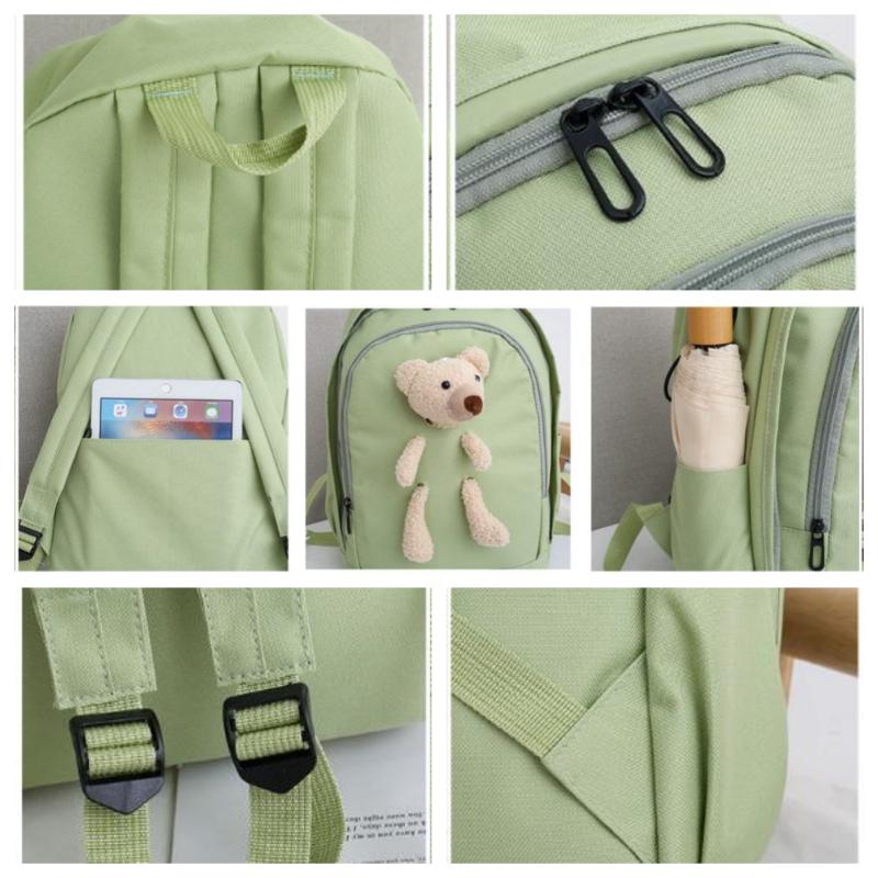 Female Junior High School College Students Four-piece School Bags Korean Version Harajuku Style Backpack Ins Knapsack with Bumbag Pen Bag