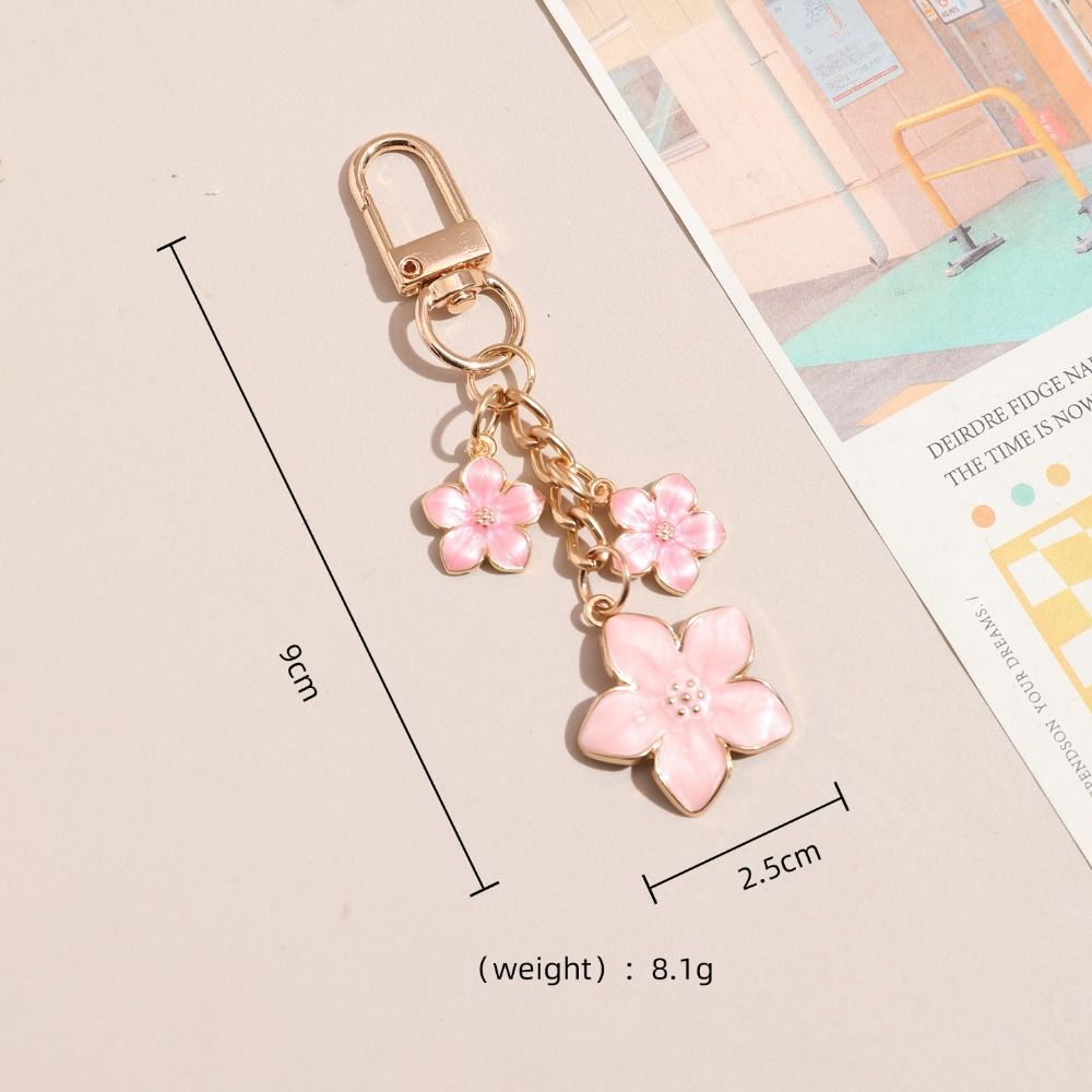 Alloy Cherry Blossom Keychain Enamel Coating Cute Bag Charm Durable Pearl Drop Keyring For Women