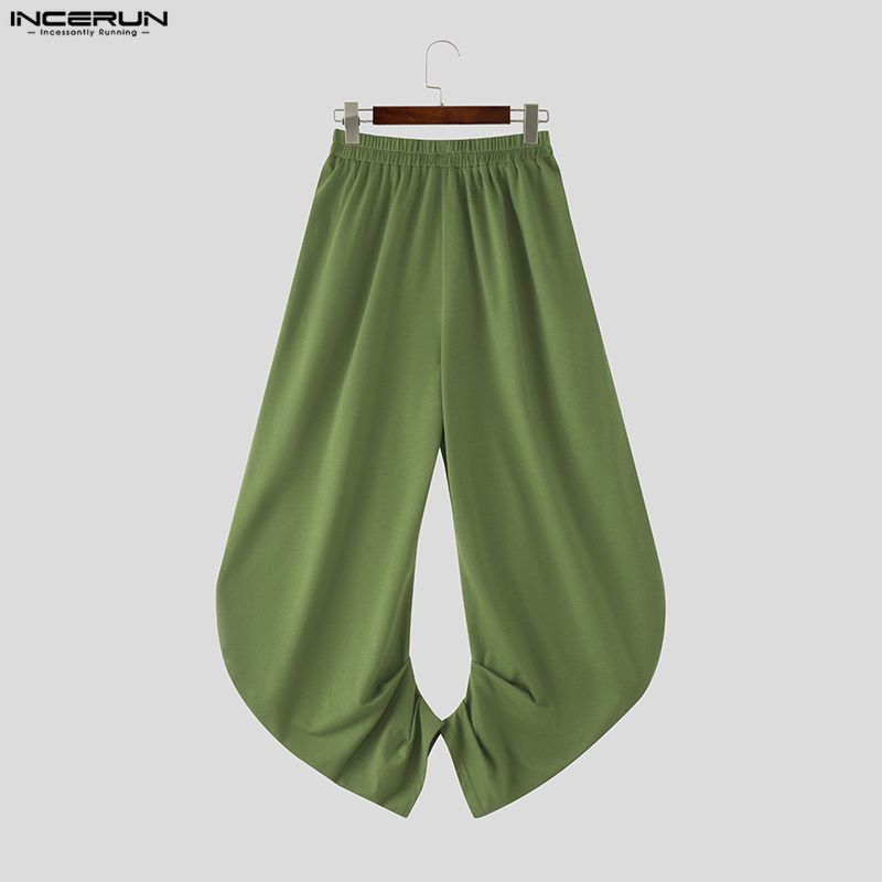 INCERUN Men Elastic Waist Casual Baggy Drop-crotch Pants Long Harem Trousers