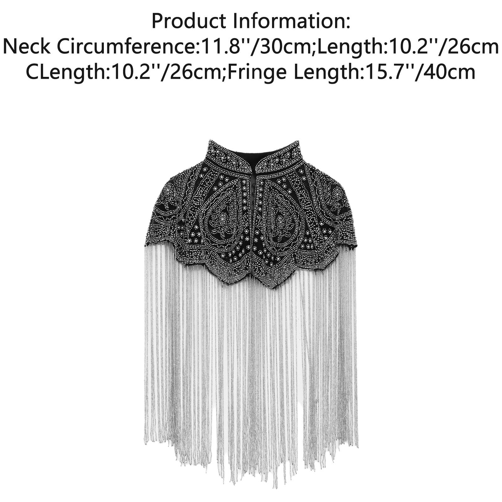 

Women 20s Flapper Long Fringed Shawl Sequin Beaded Tassel Evening Cape Wrap for Wedding Reception Special Events One Size