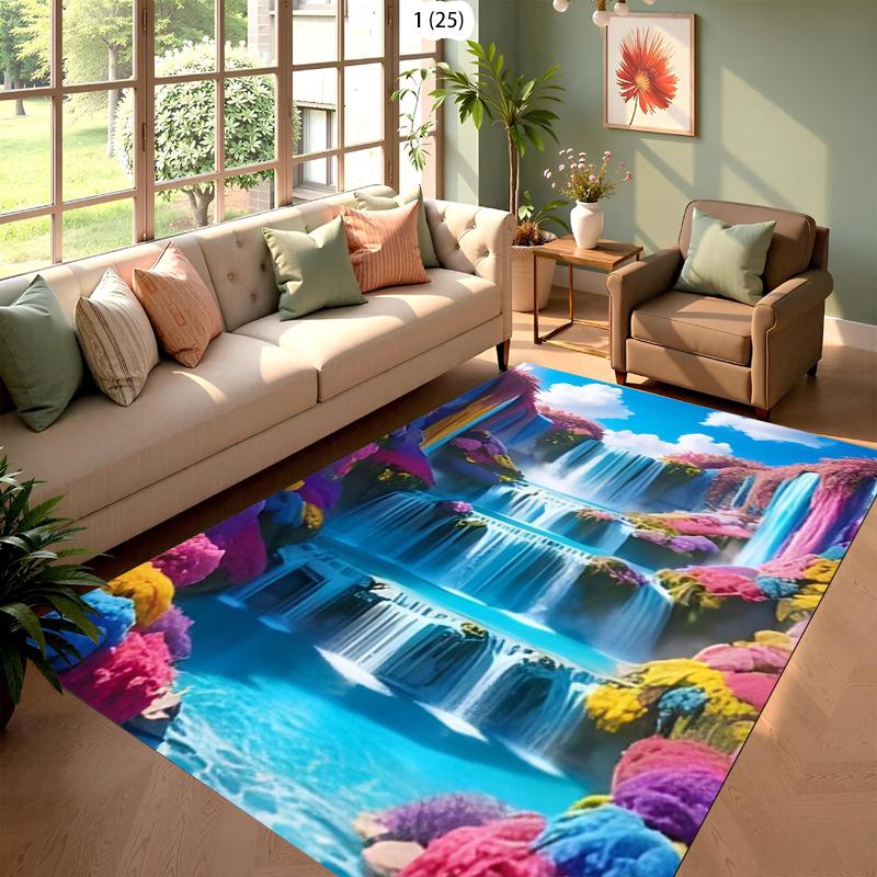 Carpet Colorful Stone Tiered Fantasy Waterfall Printe Rug Carpet Mat Non-Slip for Living Room Bedroom Vibrant Home Decor