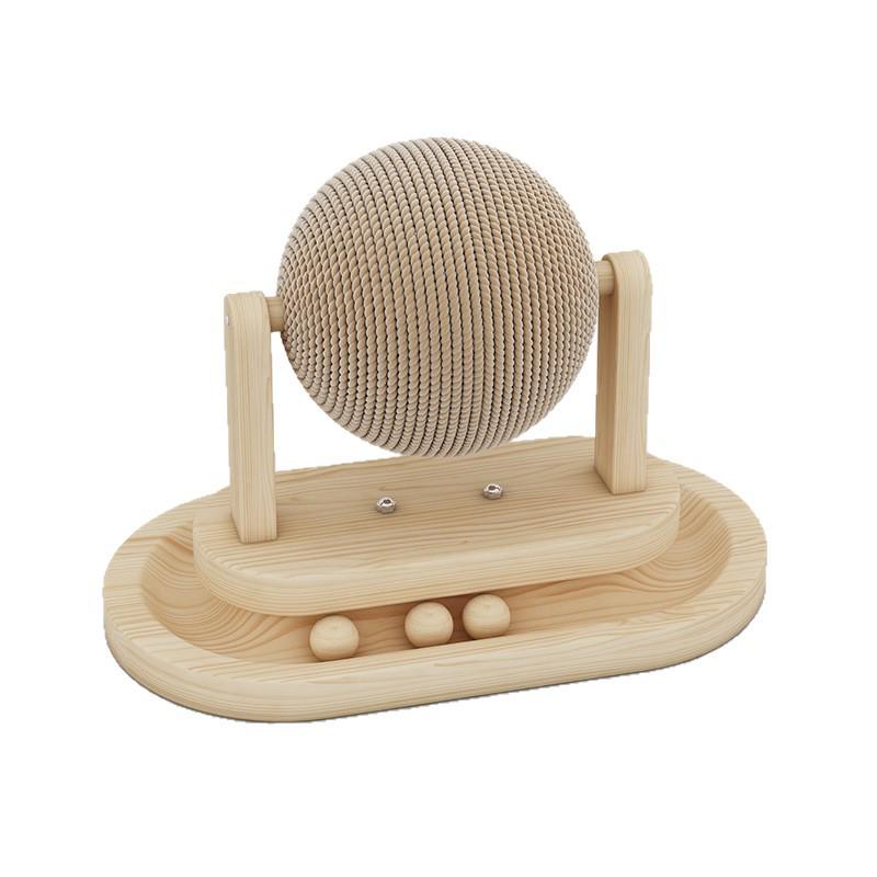 Sisal Cat Scratch Ball Toy with Solid Wood Stand - Boredom Relief & Wear-Resistant Design