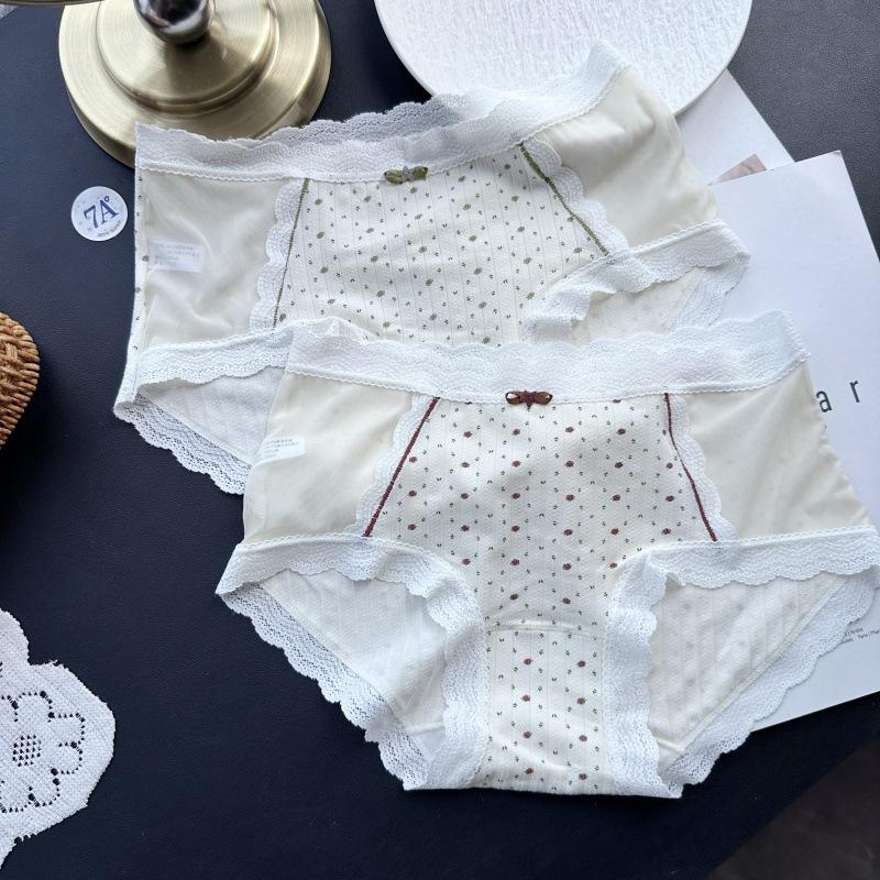 Ladies Spring and Summer Soft Fresh and Cute Printed Cotton Mesh Sexy Panties