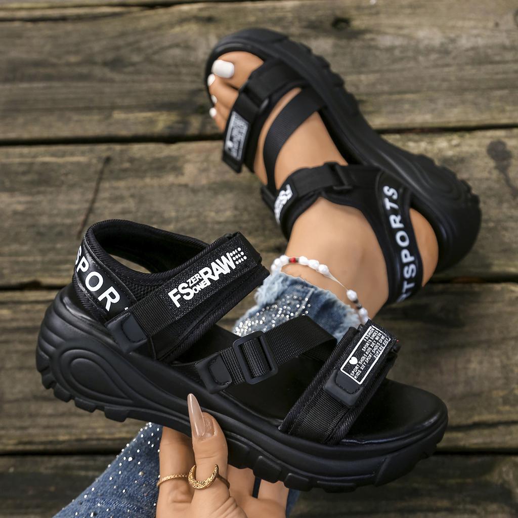 Large Size Sponge Cake Thick-soled Velcro Sandals Summer New Velcro Sports Sandals Women