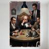 Vintage Maffia Poker Spel Metallplåtsskylt, Svagt Belyst Rum Randig Randig Katt på Bord, Gangster Smoking Män med Pistol, Stor Ops Skylt W