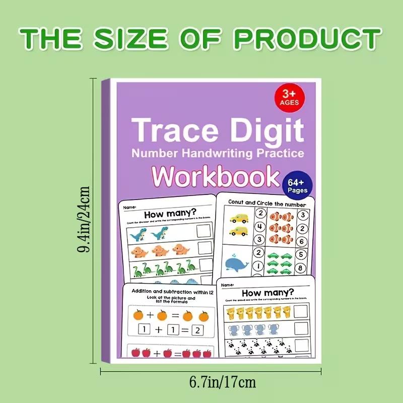 

64-Page Math Practice Book for Early Learners Monster Theme Addition & Subtraction Workbook Number Tracing Colorful Math Drills