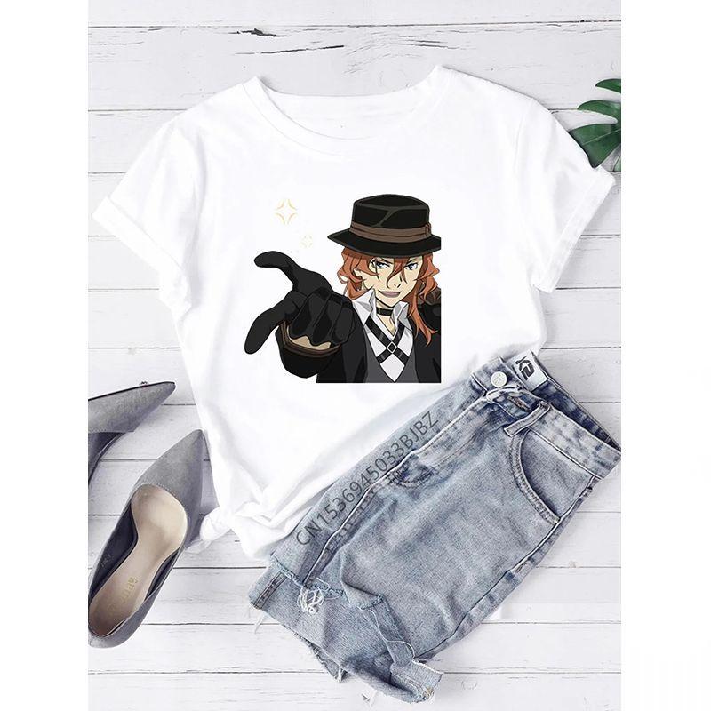 Bungou Stray Dogs T-Shirt Women Crew White Basic Tee Aesthetic Cloth Accessories Short Sleeve O-Neck Female Summer Casual Top