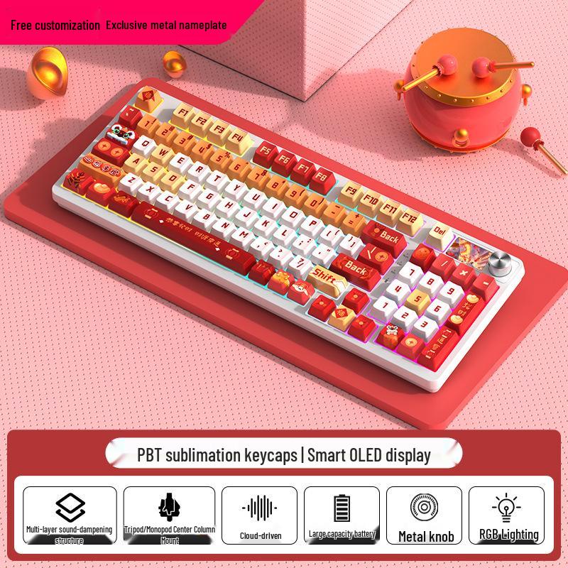 98-Tasten Kabellose Bluetooth Tri-Mode Mechanische Tastatur mit Blauen, Schwarzen, Braunen, Roten Schaltern - RGB für Gaming, Büro, Esports, Mädchen.