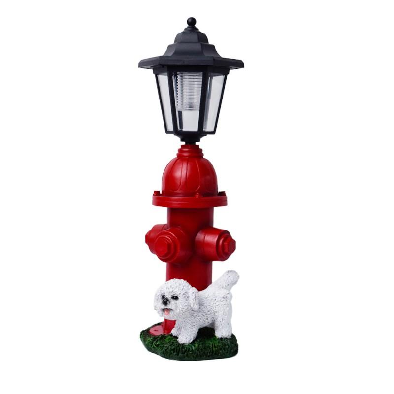 Solar Powered Resin Fire Hydrant Dog Garden Ornament Outdoor Waterproof Lawn Decor