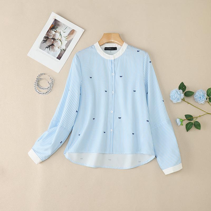 

ZANZEA Женская повседневная блузка в полоску с круглым вырезом и длинным рукавом S синий