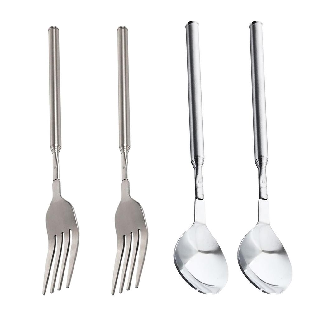 2pcs Telescopic Stainless Steel Cutlery Set Expandable Forks Spoons Accessories for For Grilling Roasting And Serving