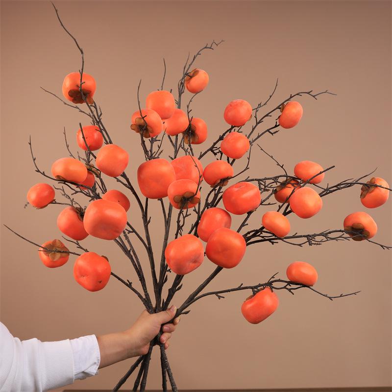 Pomegranate & Persimmon Fruit Tree Branch Bouquet: Artificial Floral Decoration for Living and Dining Rooms
