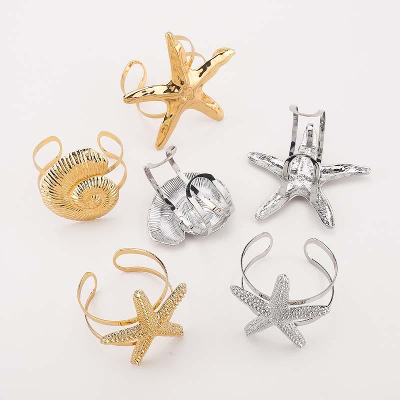 Exaggerated Metal Big Starfish Conch Opening Bracelet for Women Vintage Gold Color Adjustable Cuff Bracelets Jewelry Accessories