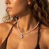 Boho Summer Beach White Beaded Necklace for Women Minimalist Silver Color Starfish Pendant Choker Perfect Vacation Jewelry Gift