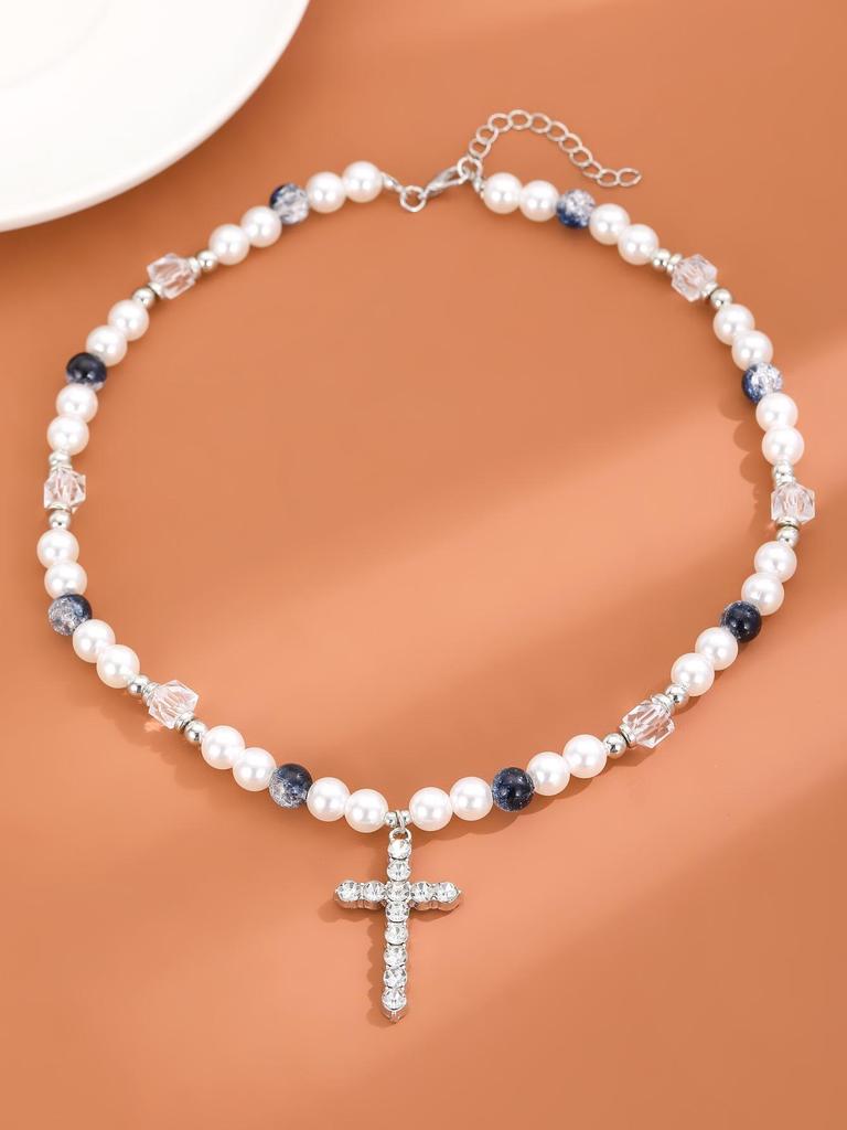 Women's Geometric Diamond Cross Necklace - European & American Punk Hip-Hop Style Choker