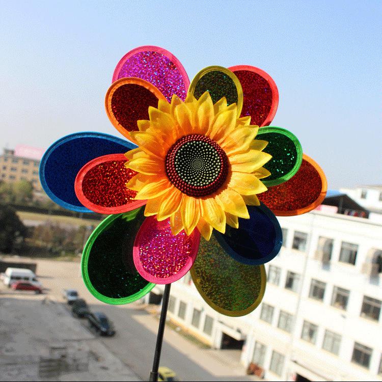 Children's Smiley Face Sunflower Pinwheel with Cartoon Design