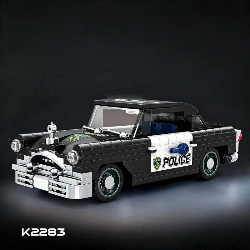 Building block set, 1:32 scale classic highway patrol police car model, handmade collectible with display base, perfect as a gif