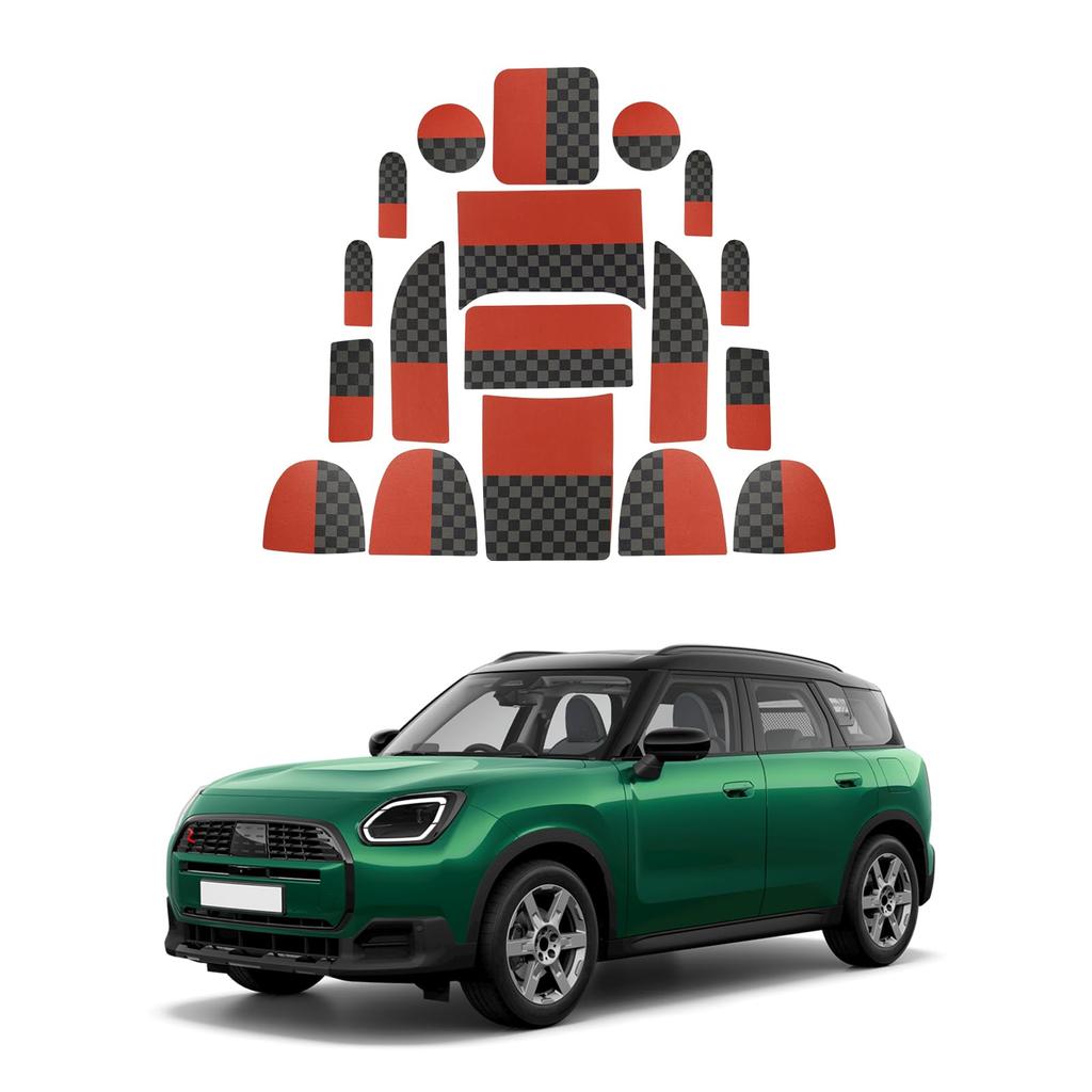 KUNGKIC Interior Protective Mat for 2024 2023 2025 Mini Cooper Countryman Door Cup and Glove PU Non-Slip U25, Pocket, Console, Holder, Box, (JCW)