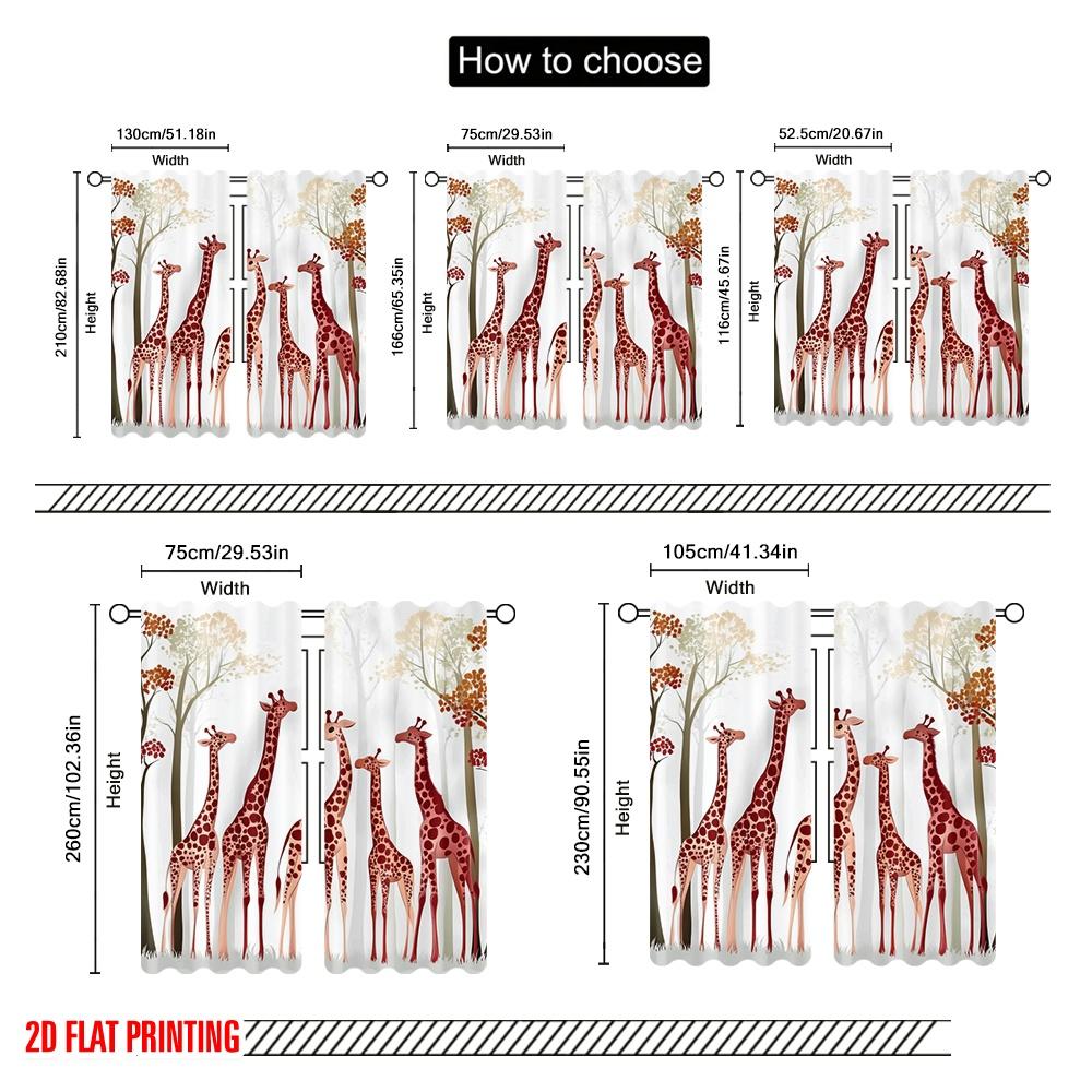 2pcs,2D Plane Printing Popular Curtains Giraffe Gathering Polyester Fabric (without Rod) Outdoor Decorations Perfect for Living