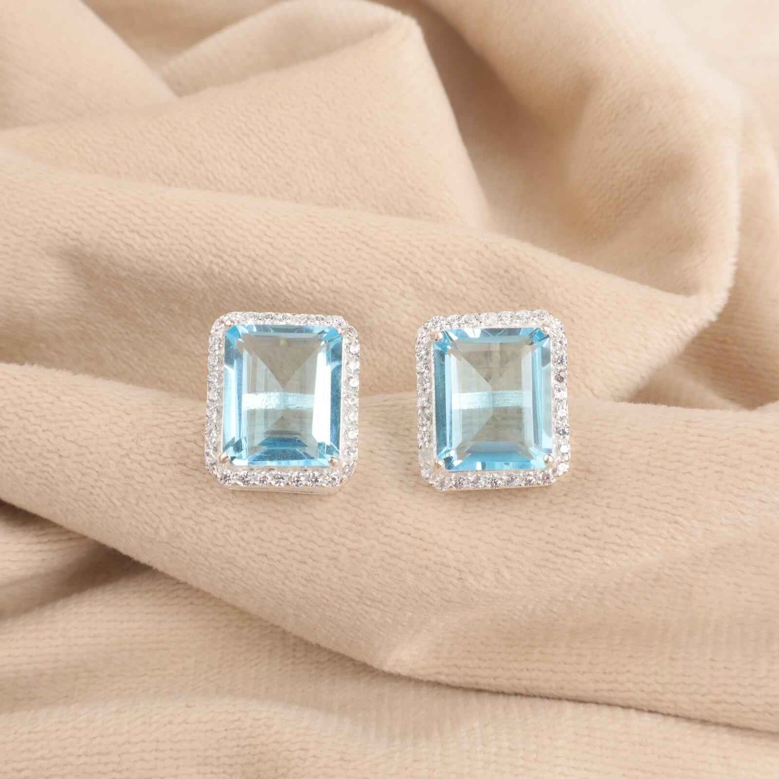 

Sky Blue Topaz Gemstone 925 Sterling Silver Jewelry Zircon Stud Earrings 0.57 CZE-6-9