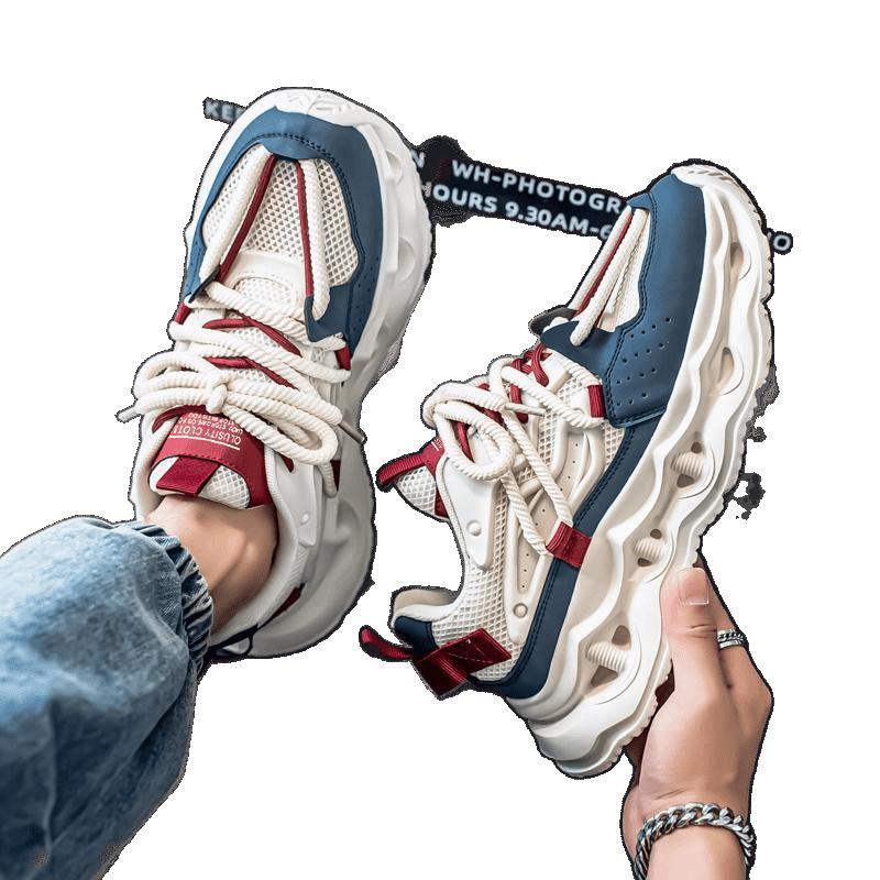 2025 spring new mesh breathable men's shoes lace-up casual sports shoes youth thick-soled heightening dad trendy shoes