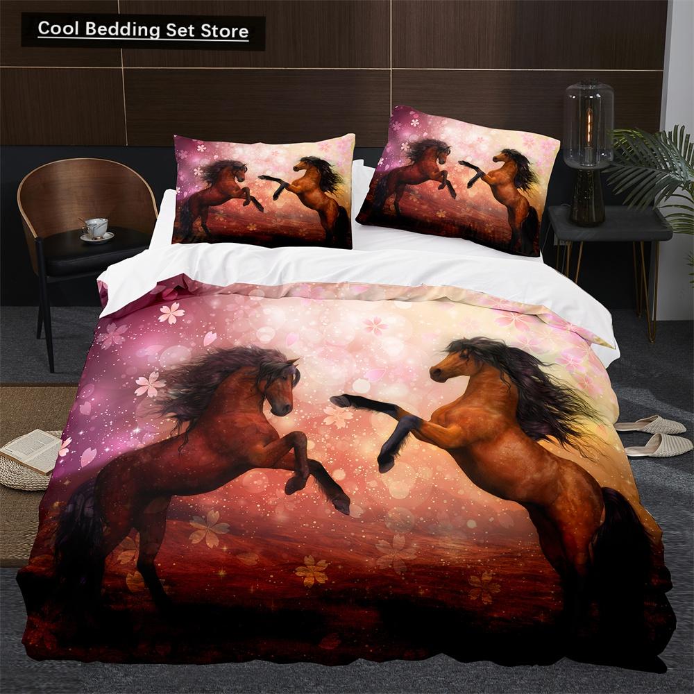Comforter 3D Horse King Queen Size White Running Horses Pattern Bedding Set For Kids Teens Adults Wild Animal Soft