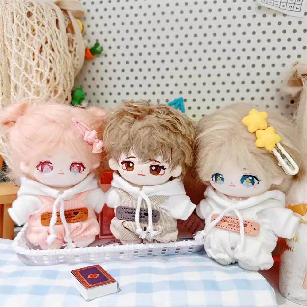 niannyyhouse 10cm~15cm 20cm Plush Toy Clothes - White Hoodie, Overalls, Cotton Doll, Dress-up, Accessories (Pink 10cm~15cm)