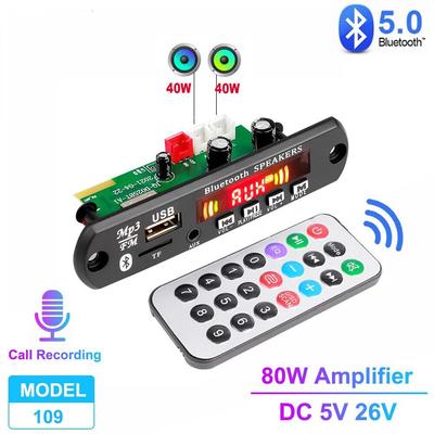 DC 12V 18V 2*40W Amplificador MP3 Decodificador Placa Bluetooth 5.0 Carro MP3 Player USB Módulo de Gravação FM AUX Rádio Para Alto-falante Mãos Livres