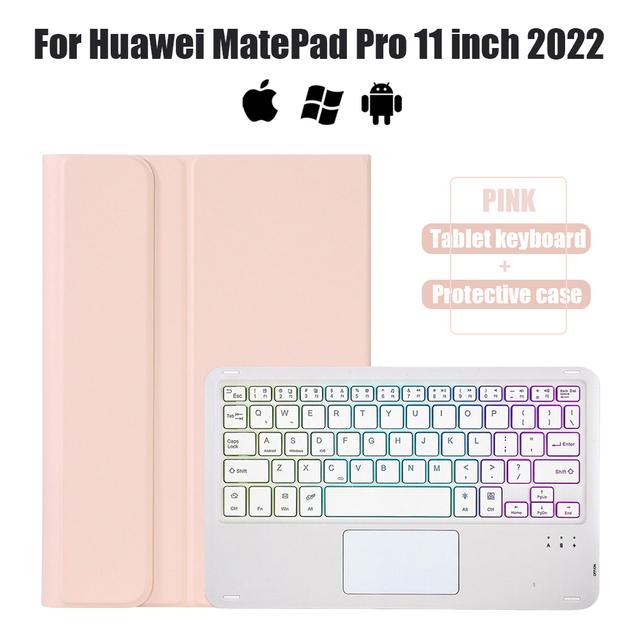 Praktisk, avtakbart trådløst Bluetooth-bakbelyst tastatur med berøringsflatedeksel for Huawei MatePad Pro 11" 2022 TPU-nettbrettdeksel