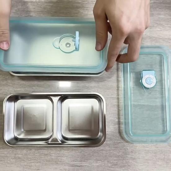 Stainless Steel Snack Containers Anti-Leak 2 Compartments Dipping Container Reusable Condiment Containers with Lids Metal Lunch Box