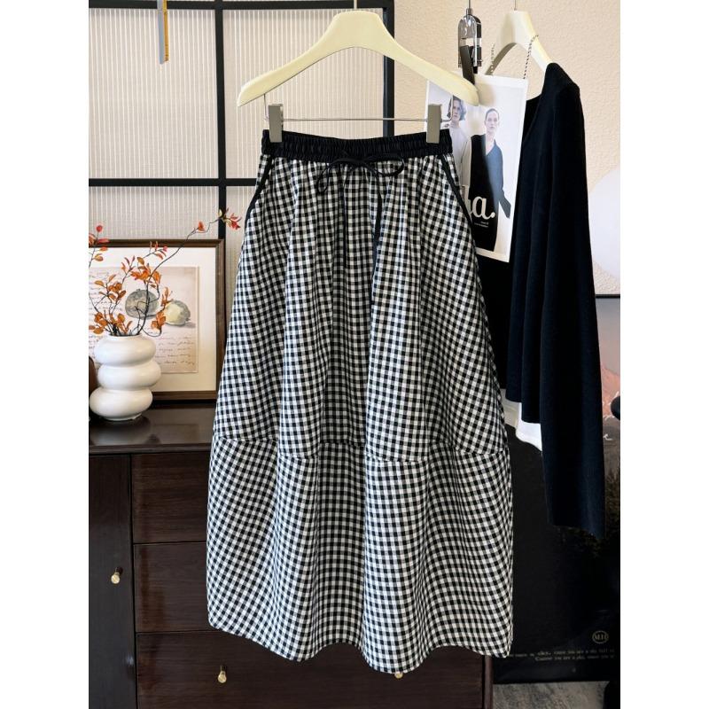 

This year s popular beautiful salt dress with light retro plaid bud skirt cotton and linen casual cocoon skirt One size fits all чорний
