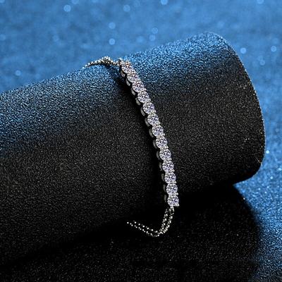 Neetim Moissanit-Armband, 18 Karat Weißgold plattiert, 925er Sterlingsilber, D Vvs1, Labordiamant im Rundschliff, verstellbare Kette für Damen