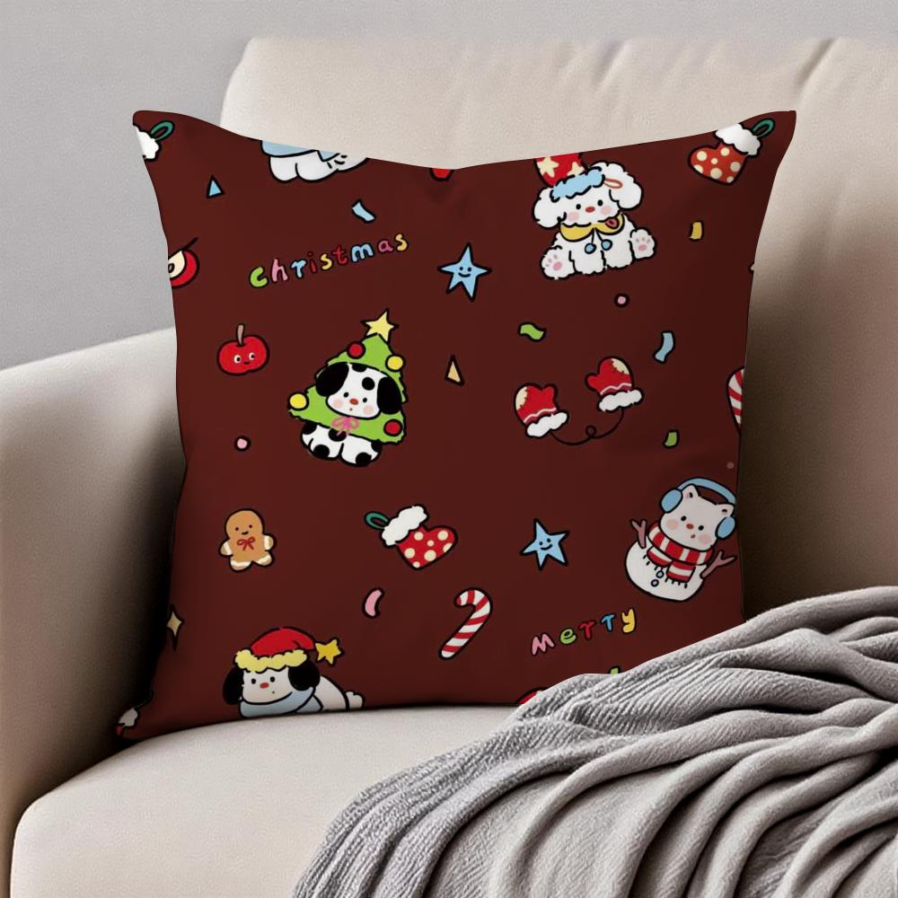 Christmas Dog Cushion Cover Pillowcase Antidustmite Invisible Zipper Short Plush Sofa Cushion