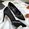 Light mouth black single shoes new celebrity temperament dress rhinestone high heels women's banquet pointed stiletto