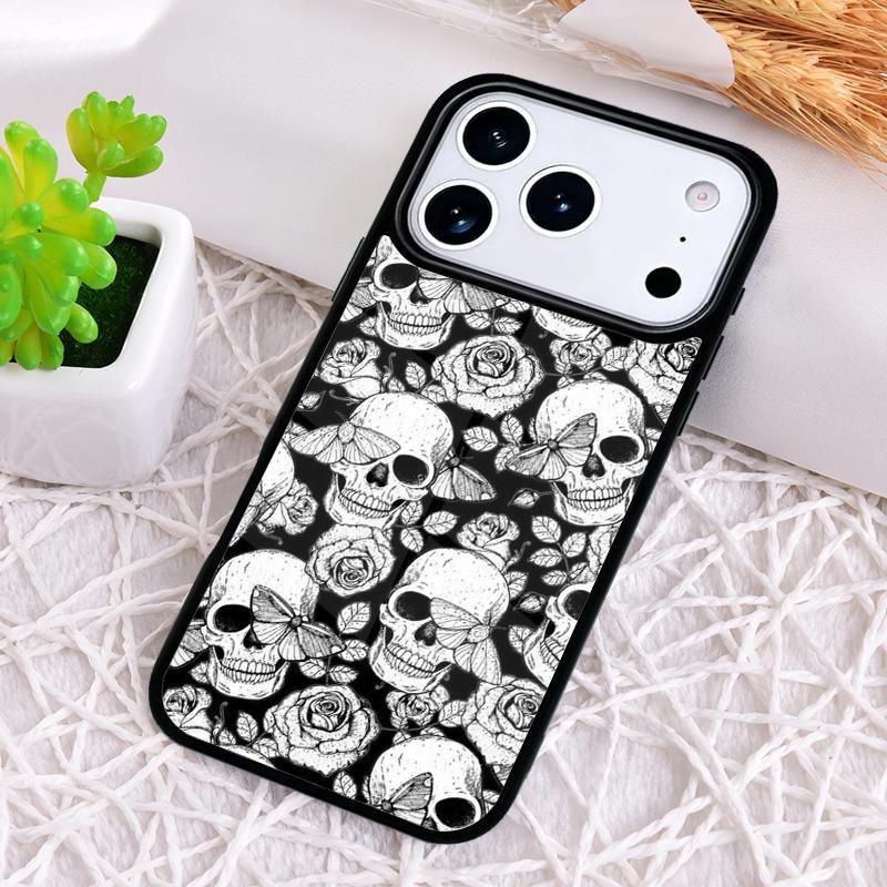 Gothic Floral Skull Phone Case for iPhone 17 Air 16 15 11 12 14 13 Pro Max Shockproof Cover