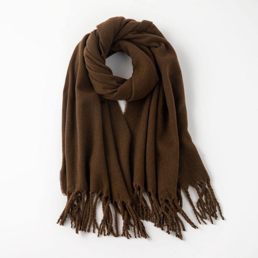 Korean-Style Faux Cashmere Shawl, Solid Color, Versatile Tassel Scarf for Women