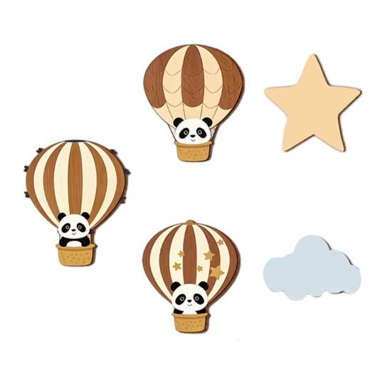 

5Pcs Wooden Wall Decor Set Cute Animals Hot Air Balloons Wall Art Rustic Nursery Hanging Ornaments for Living Room Classroom коричневый