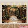 2D Mediterranean Flower Alley Backdrop Rustic Stone Path Photo Booth Background